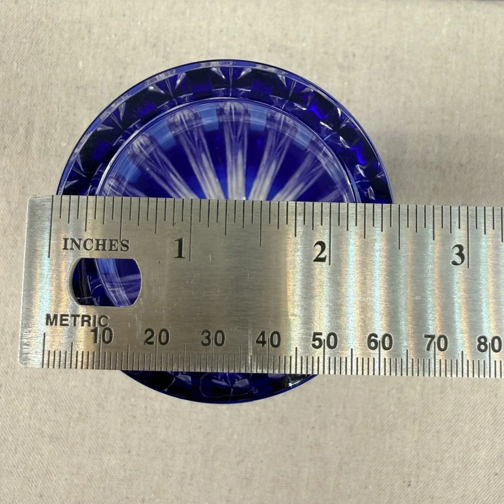 Hoya Cobalt Blue Cut Crystal‎ Vase Japanese Modernist Faceted 8